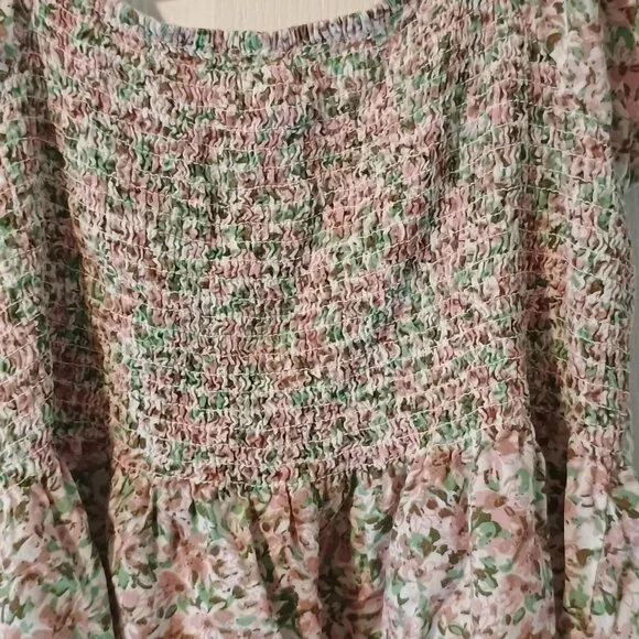 Japna Floral Boho Top Women L Flutter Sleeve Ruched V-Neck Blouse - Picture 9 of 9